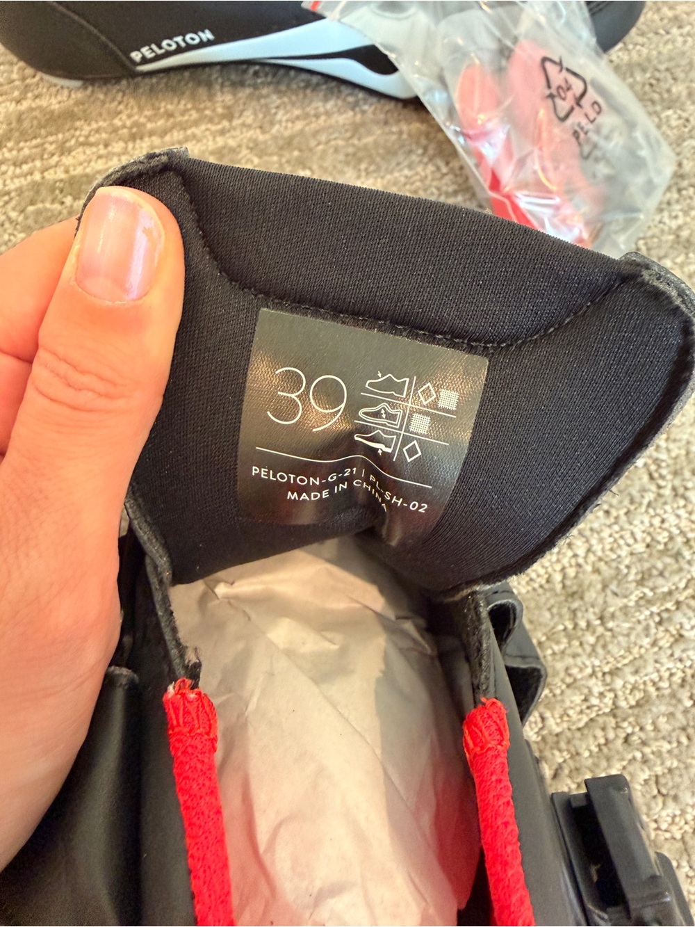 Peloton Black and Red Cycling Shoes - Picture 3 of 6